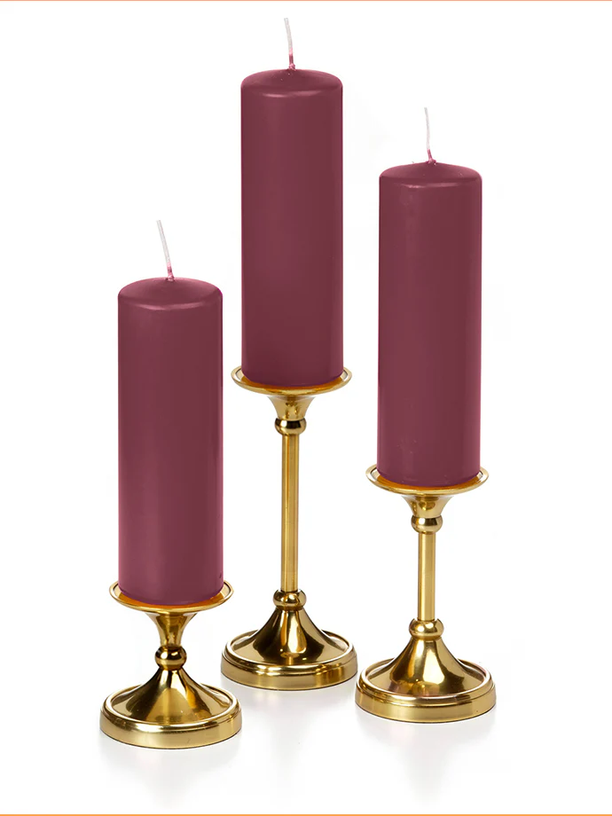 12 Slim Pillar Candles and 12 Gold Timeless Pillar Holders - Image 10