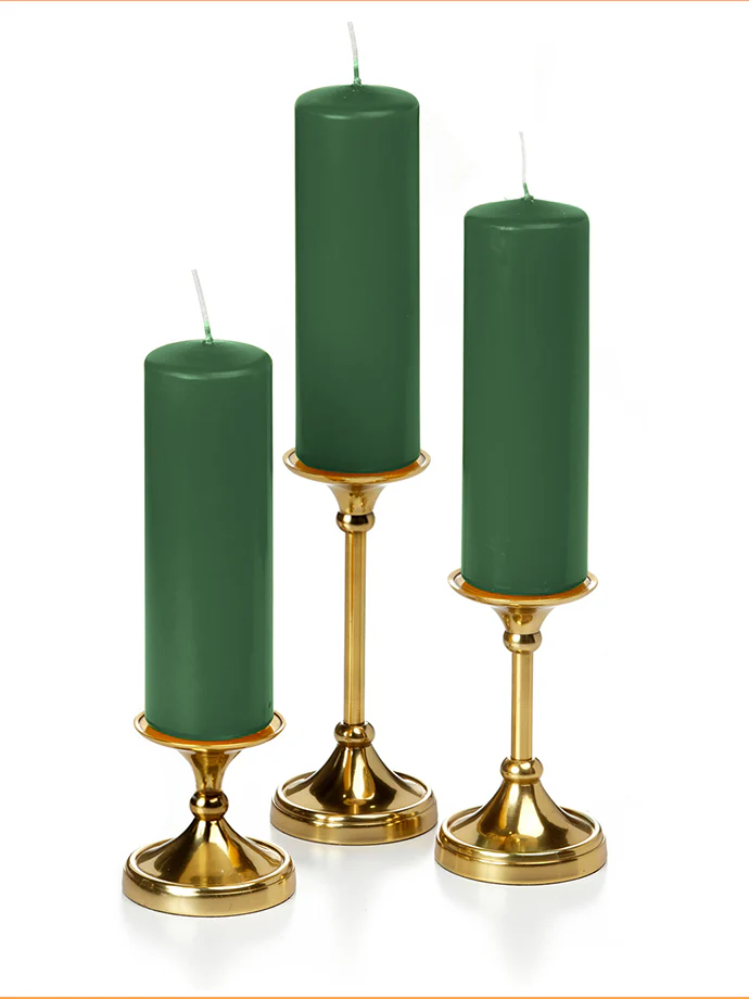 12 Slim Pillar Candles and 12 Gold Timeless Pillar Holders - Image 11