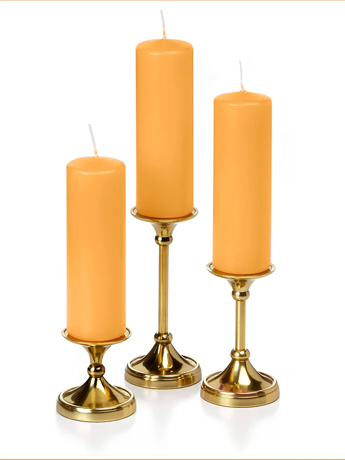 12 Slim Pillar Candles and 12 Gold Timeless Pillar Holders - Image 13