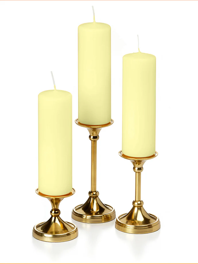 12 Slim Pillar Candles and 12 Gold Timeless Pillar Holders - Image 14