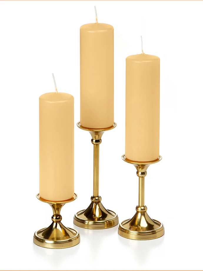 12 Slim Pillar Candles and 12 Gold Timeless Pillar Holders - Image 15