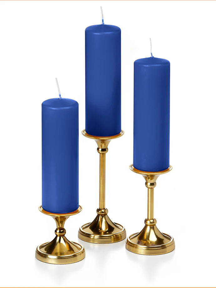 12 Slim Pillar Candles and 12 Gold Timeless Pillar Holders - Image 18