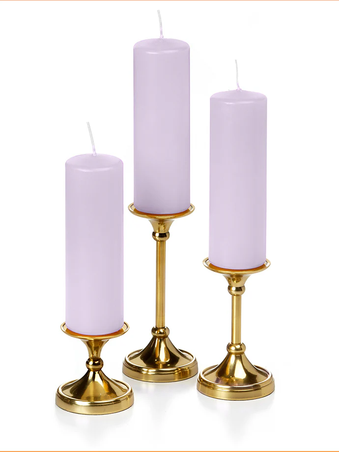 12 Slim Pillar Candles and 12 Gold Timeless Pillar Holders - Image 21