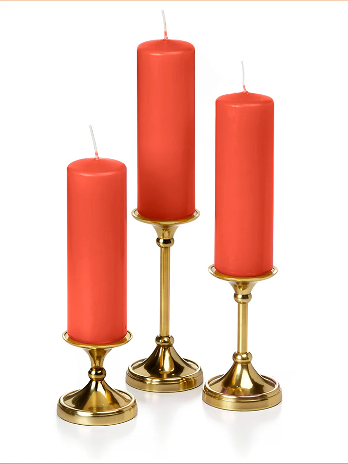 12 Slim Pillar Candles and 12 Gold Timeless Pillar Holders - Image 23