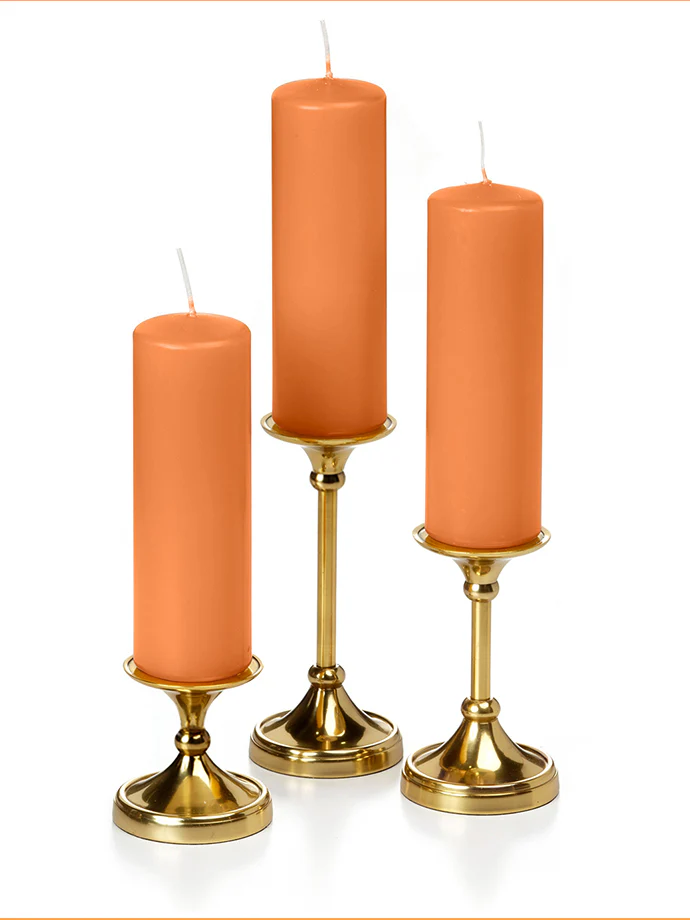 12 Slim Pillar Candles and 12 Gold Timeless Pillar Holders - Image 24