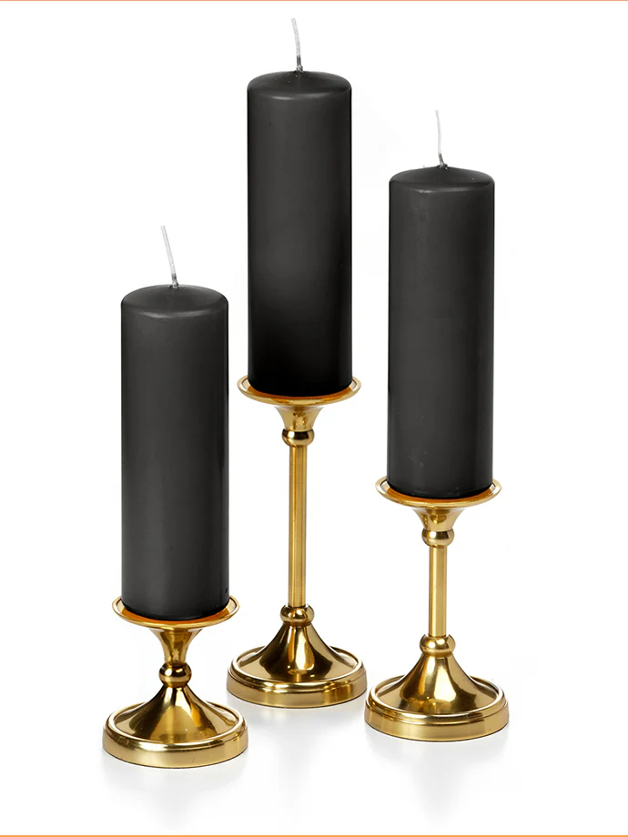 12 Slim Pillar Candles and 12 Gold Timeless Pillar Holders - Image 26