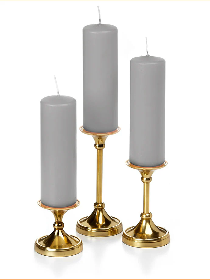 12 Slim Pillar Candles and 12 Gold Timeless Pillar Holders - Image 28