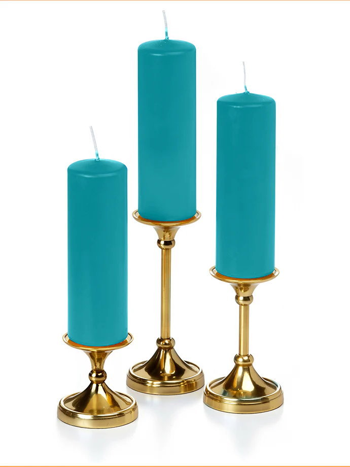12 Slim Pillar Candles and 12 Gold Timeless Pillar Holders - Image 29