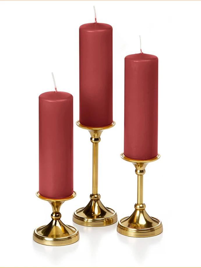 12 Slim Pillar Candles and 12 Gold Timeless Pillar Holders - Image 3