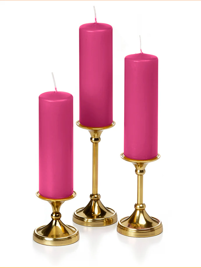12 Slim Pillar Candles and 12 Gold Timeless Pillar Holders - Image 30