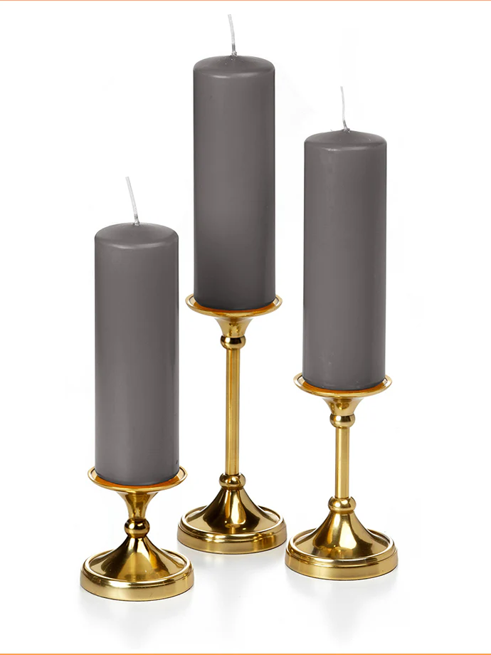 12 Slim Pillar Candles and 12 Gold Timeless Pillar Holders - Image 32