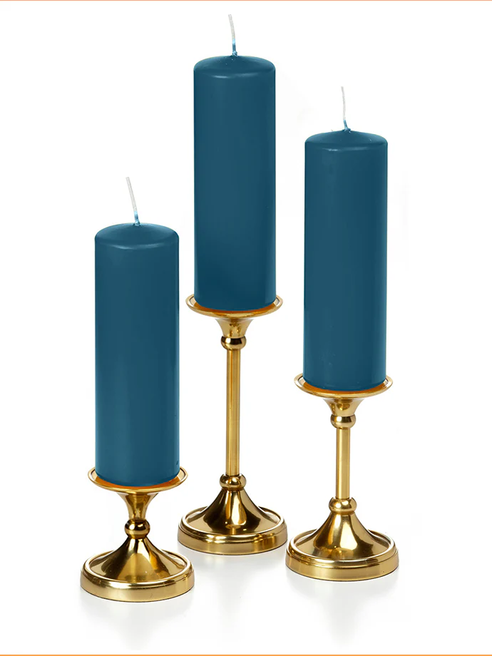 12 Slim Pillar Candles and 12 Gold Timeless Pillar Holders - Image 33