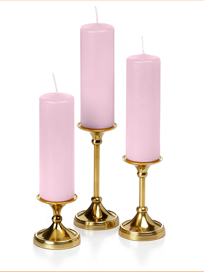 12 Slim Pillar Candles and 12 Gold Timeless Pillar Holders - Image 34