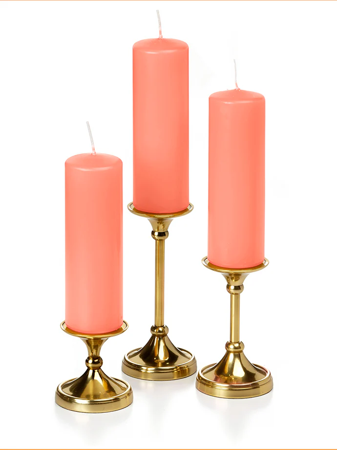 12 Slim Pillar Candles and 12 Gold Timeless Pillar Holders - Image 36