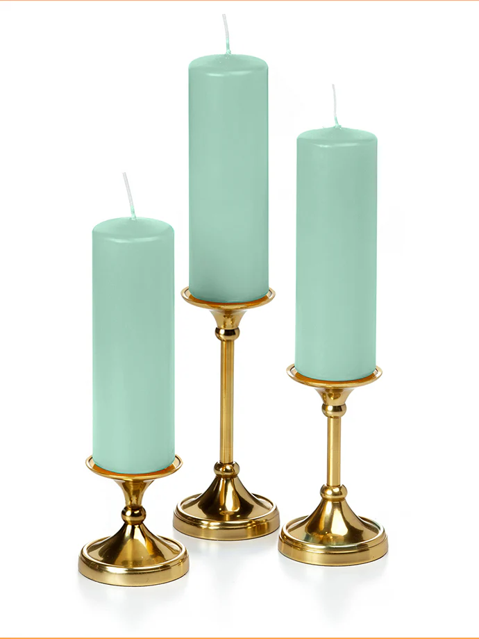 12 Slim Pillar Candles and 12 Gold Timeless Pillar Holders - Image 37