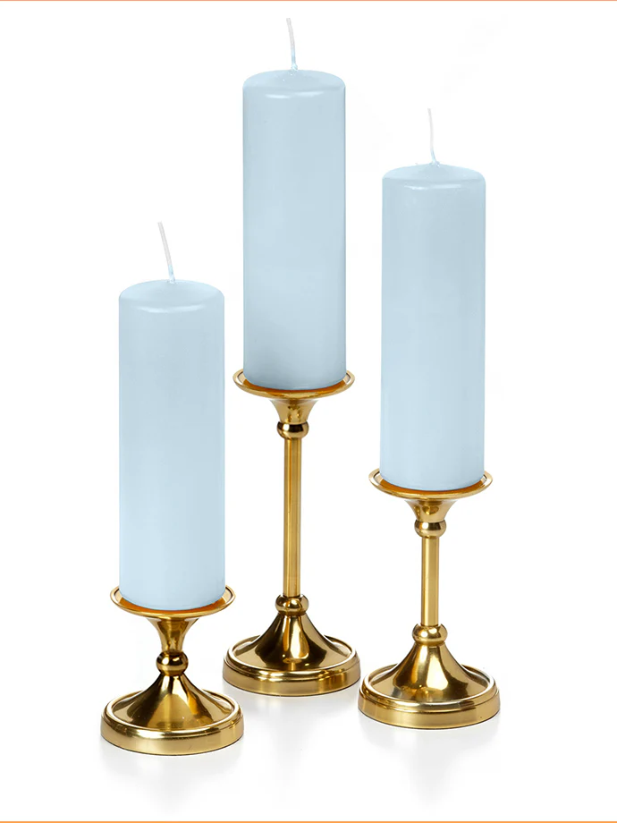 12 Slim Pillar Candles and 12 Gold Timeless Pillar Holders - Image 4