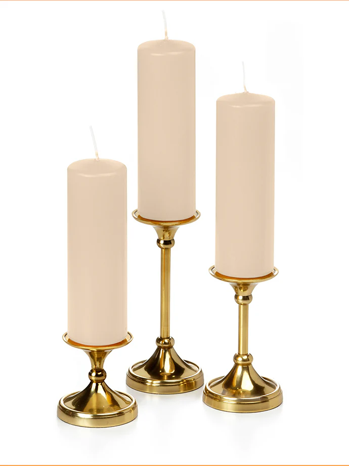 12 Slim Pillar Candles and 12 Gold Timeless Pillar Holders - Image 41