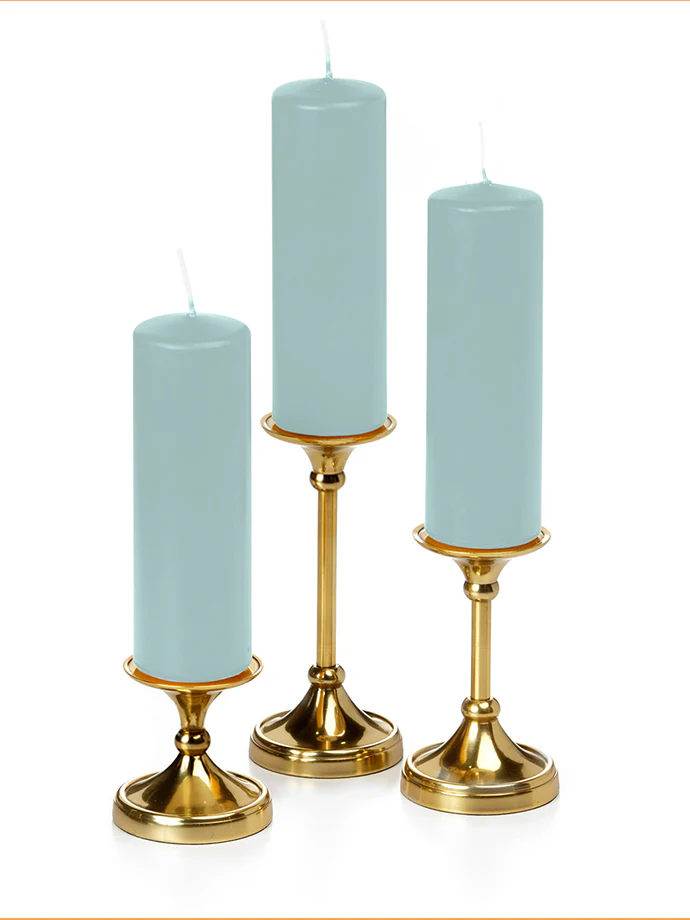 12 Slim Pillar Candles and 12 Gold Timeless Pillar Holders - Image 42