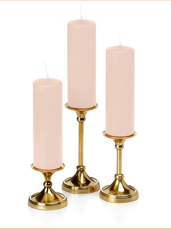 12 Slim Pillar Candles and 12 Gold Timeless Pillar Holders - Image 43