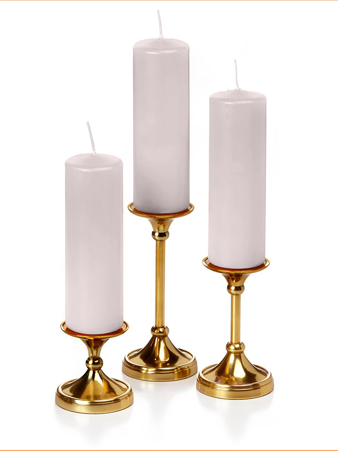 12 Slim Pillar Candles and 12 Gold Timeless Pillar Holders - Image 44