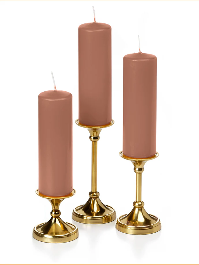 12 Slim Pillar Candles and 12 Gold Timeless Pillar Holders - Image 48
