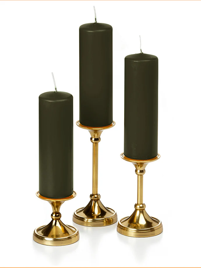 12 Slim Pillar Candles and 12 Gold Timeless Pillar Holders - Image 50