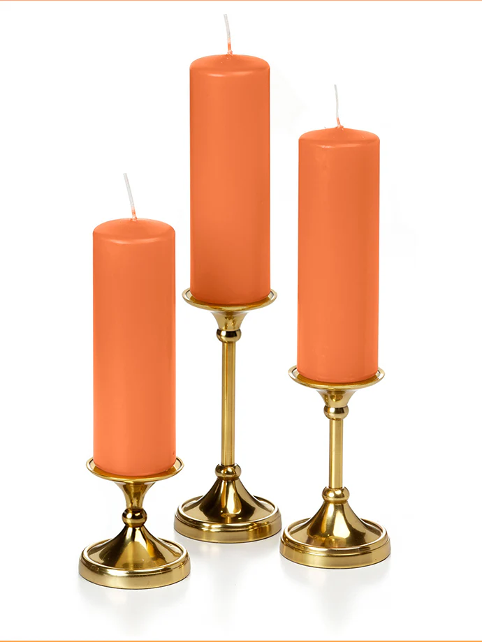 12 Slim Pillar Candles and 12 Gold Timeless Pillar Holders - Image 6