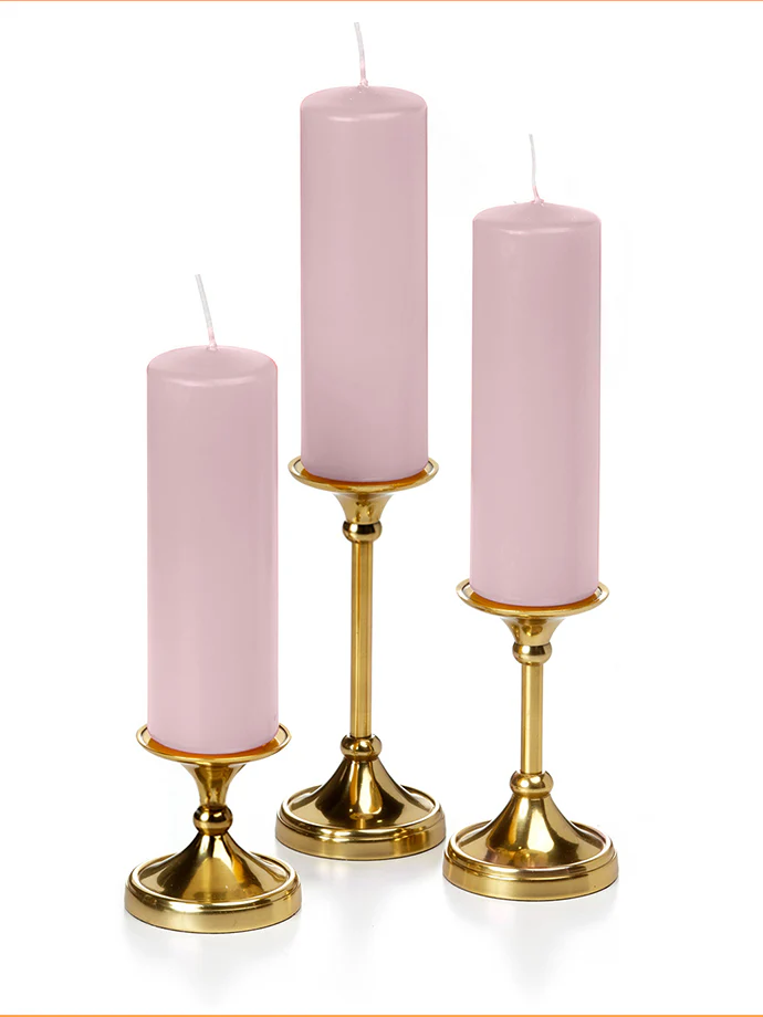 12 Slim Pillar Candles and 12 Gold Timeless Pillar Holders - Image 7
