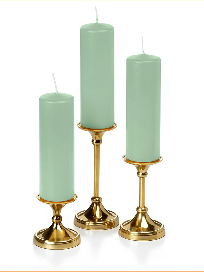 12 Slim Pillar Candles and 12 Gold Timeless Pillar Holders - Image 8