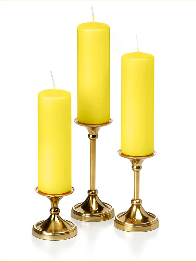 12 Slim Pillar Candles and 12 Gold Timeless Pillar Holders - Image 9