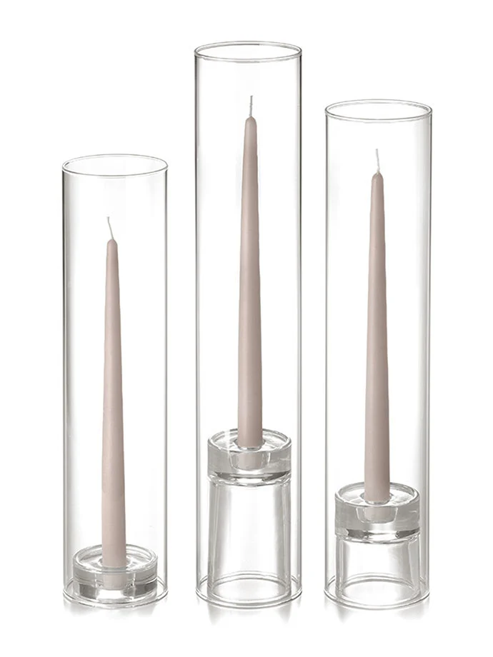 12 Taper Candles, 12 Glass Chimneys and 12 Glass Taper Holders - Image 46