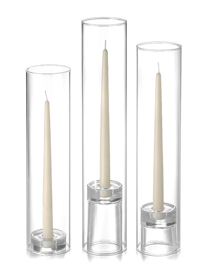 12 Taper Candles, 12 Glass Chimneys and 12 Glass Taper Holders - Image 47