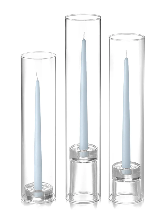 12 Taper Candles, 12 Glass Chimneys and 12 Glass Taper Holders - Image 48