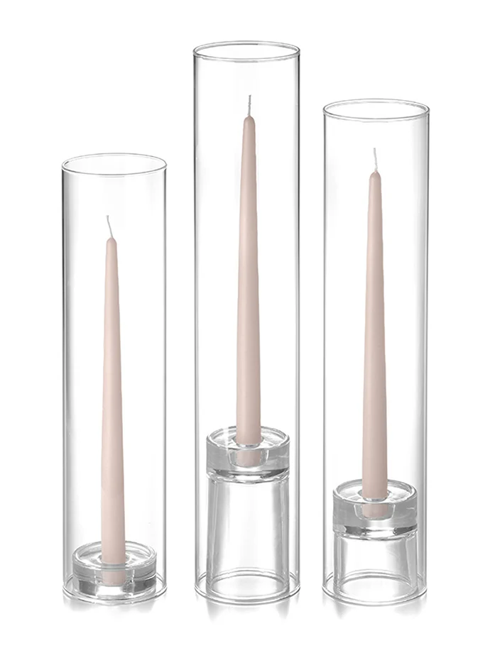 12 Taper Candles, 12 Glass Chimneys and 12 Glass Taper Holders - Image 49