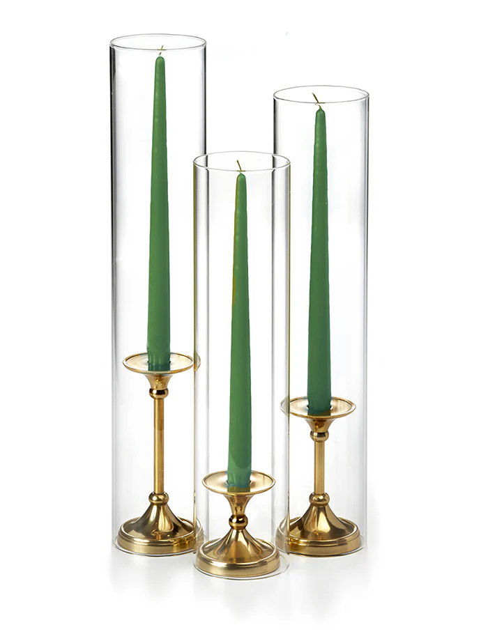 12 Taper Candles, 12 Glass Chimneys and 12 Gold Timeless Taper Holders - Image 11