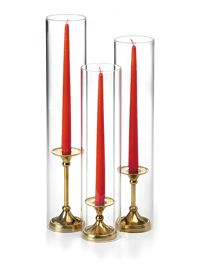 12 Taper Candles, 12 Glass Chimneys and 12 Gold Timeless Taper Holders - Image 12