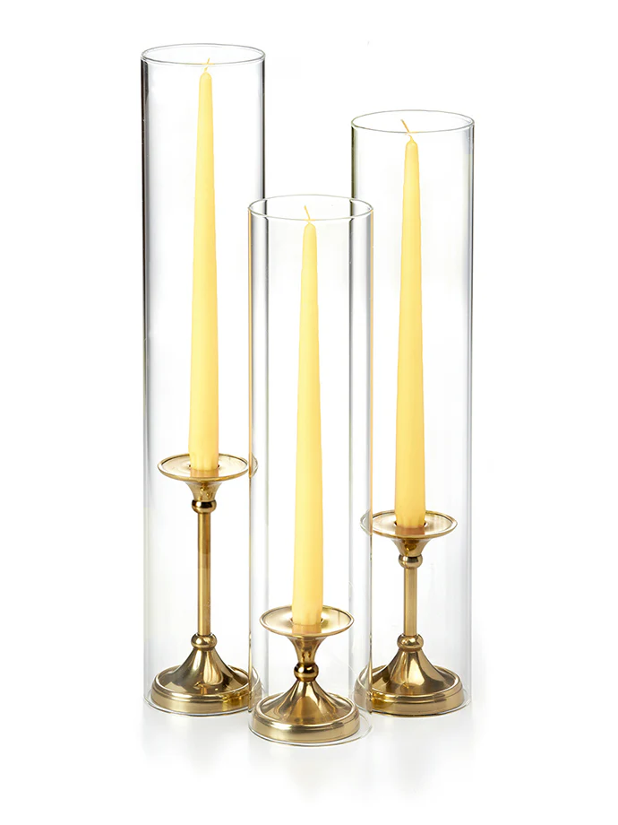 12 Taper Candles, 12 Glass Chimneys and 12 Gold Timeless Taper Holders - Image 14