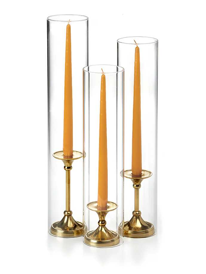 12 Taper Candles, 12 Glass Chimneys and 12 Gold Timeless Taper Holders - Image 16