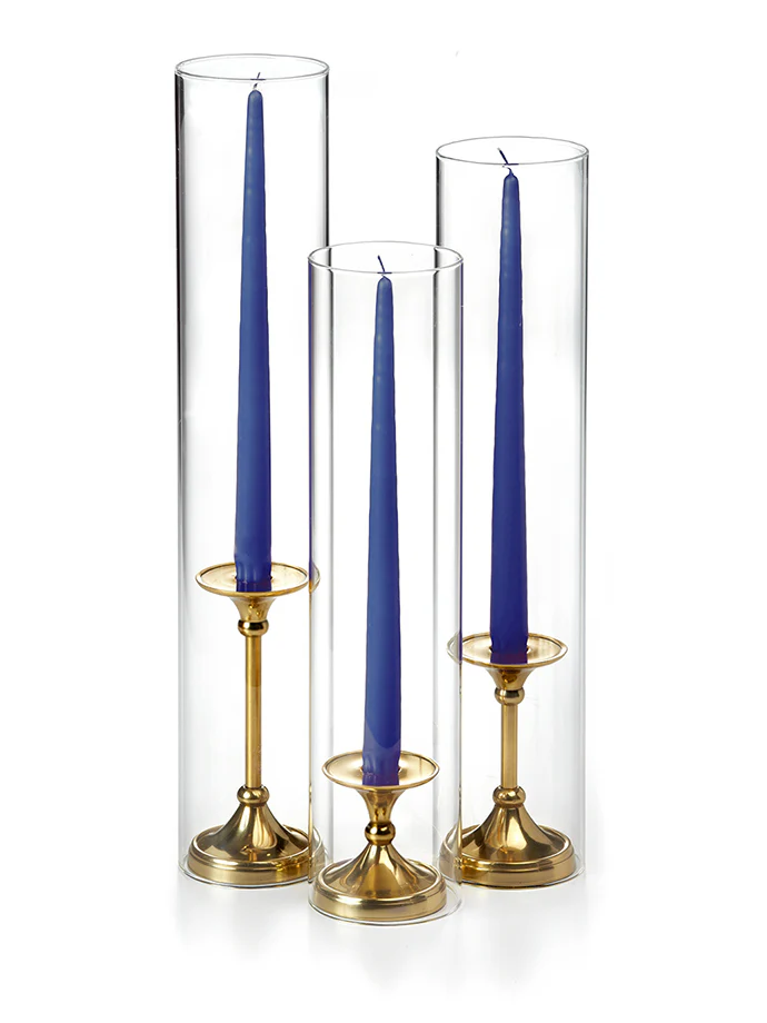 12 Taper Candles, 12 Glass Chimneys and 12 Gold Timeless Taper Holders - Image 17