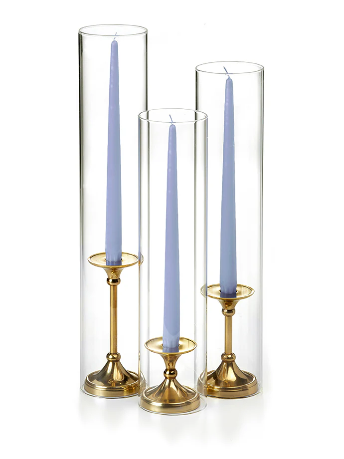 12 Taper Candles, 12 Glass Chimneys and 12 Gold Timeless Taper Holders - Image 18