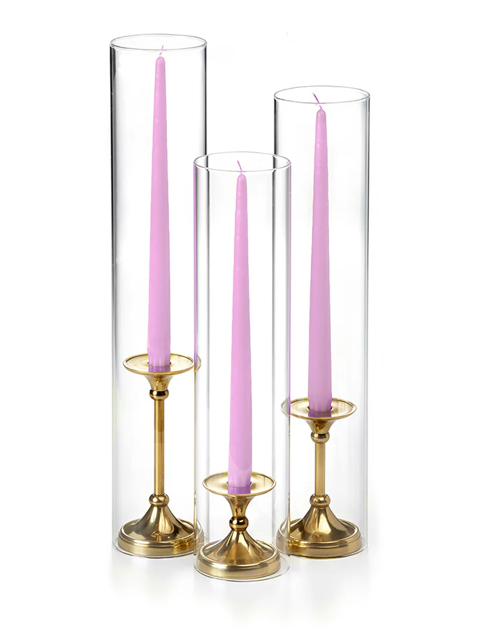 12 Taper Candles, 12 Glass Chimneys and 12 Gold Timeless Taper Holders - Image 19