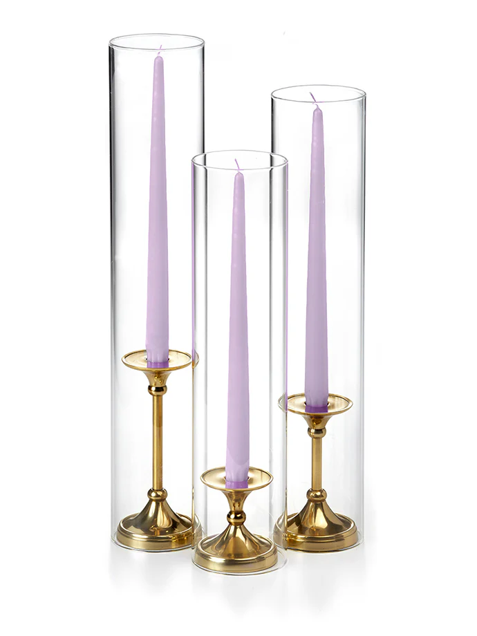 12 Taper Candles, 12 Glass Chimneys and 12 Gold Timeless Taper Holders - Image 20