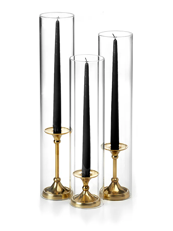 12 Taper Candles, 12 Glass Chimneys and 12 Gold Timeless Taper Holders - Image 25