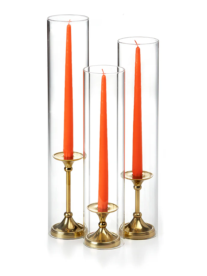 12 Taper Candles, 12 Glass Chimneys and 12 Gold Timeless Taper Holders - Image 26