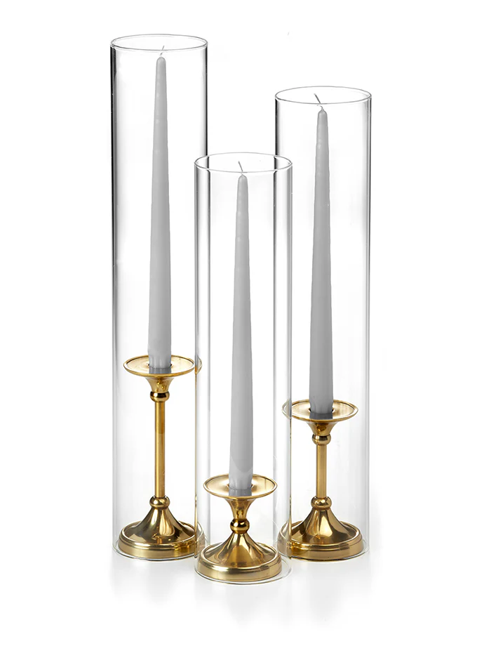 12 Taper Candles, 12 Glass Chimneys and 12 Gold Timeless Taper Holders - Image 27