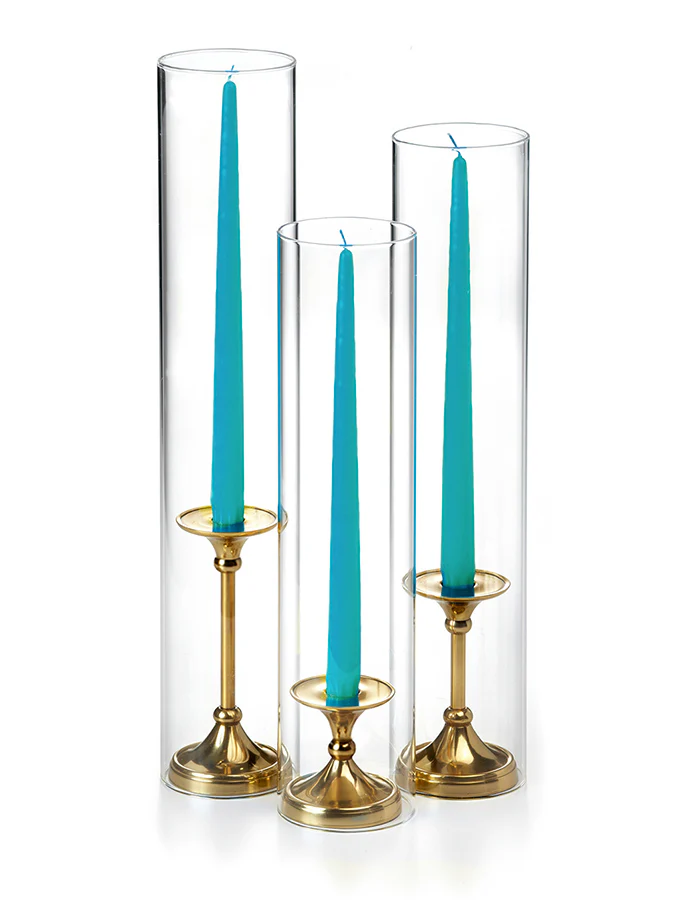 12 Taper Candles, 12 Glass Chimneys and 12 Gold Timeless Taper Holders - Image 28