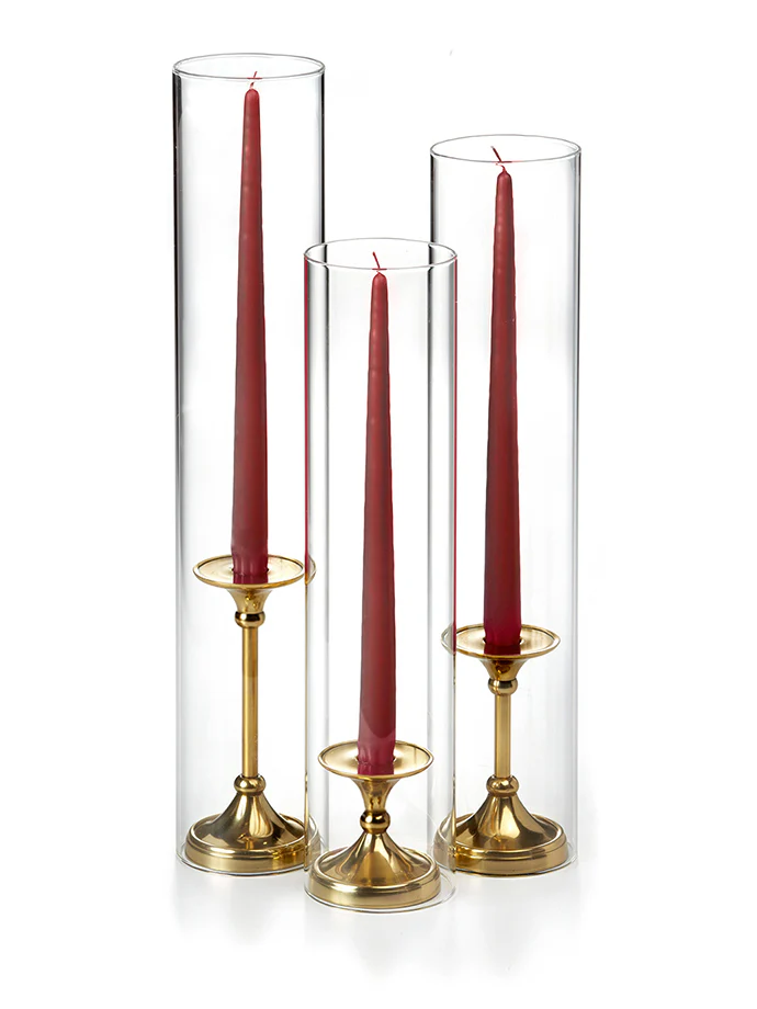 12 Taper Candles, 12 Glass Chimneys and 12 Gold Timeless Taper Holders - Image 3