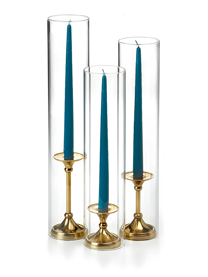 12 Taper Candles, 12 Glass Chimneys and 12 Gold Timeless Taper Holders - Image 32