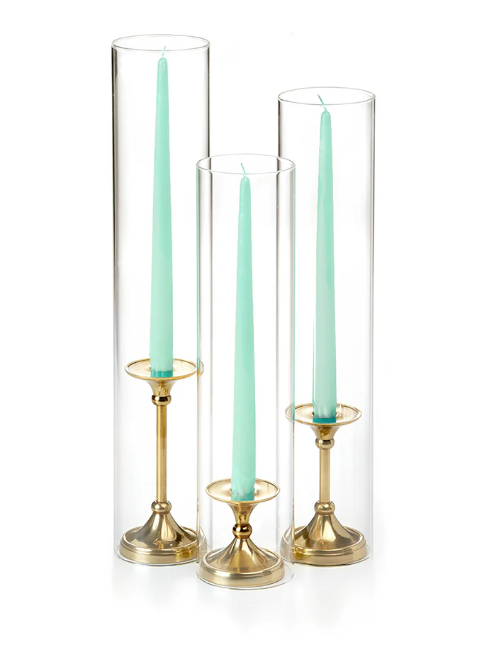 12 Taper Candles, 12 Glass Chimneys and 12 Gold Timeless Taper Holders - Image 36