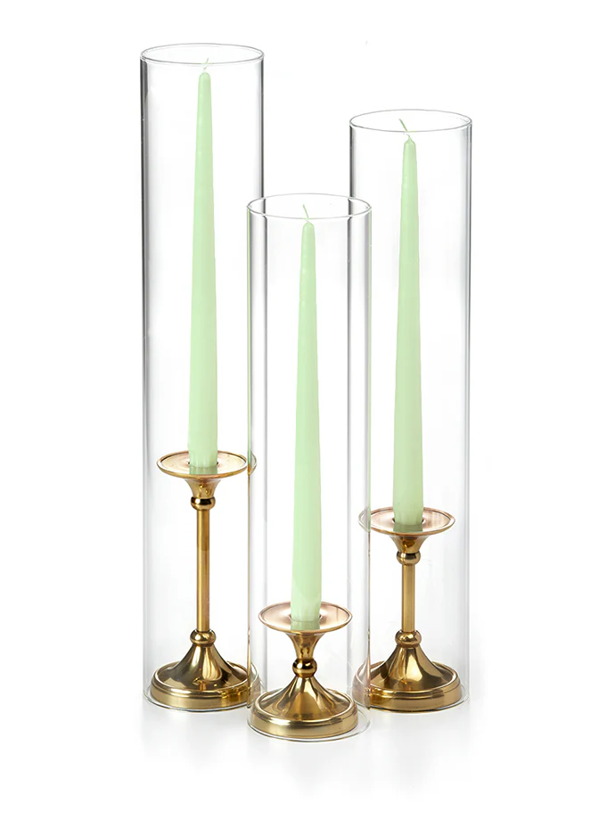 12 Taper Candles, 12 Glass Chimneys and 12 Gold Timeless Taper Holders - Image 38